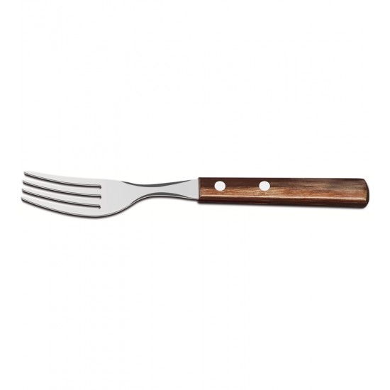 Jogo 6 Garfos Mesa Polywood Aço Inox Tramontina Cabo De Madeira Castanho